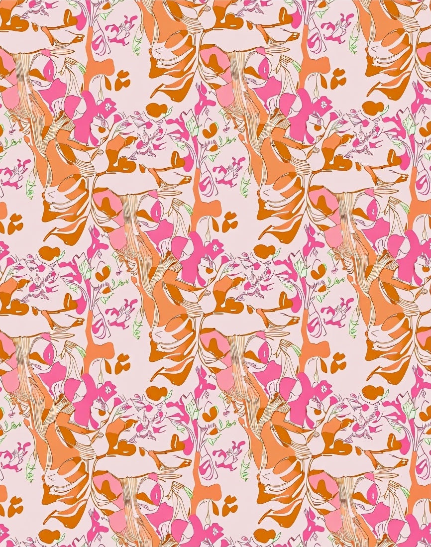 Playful Abstract Floral Pink Orange Pattern Rug
