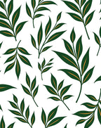 Dark Green Laurel Branches On White Rug