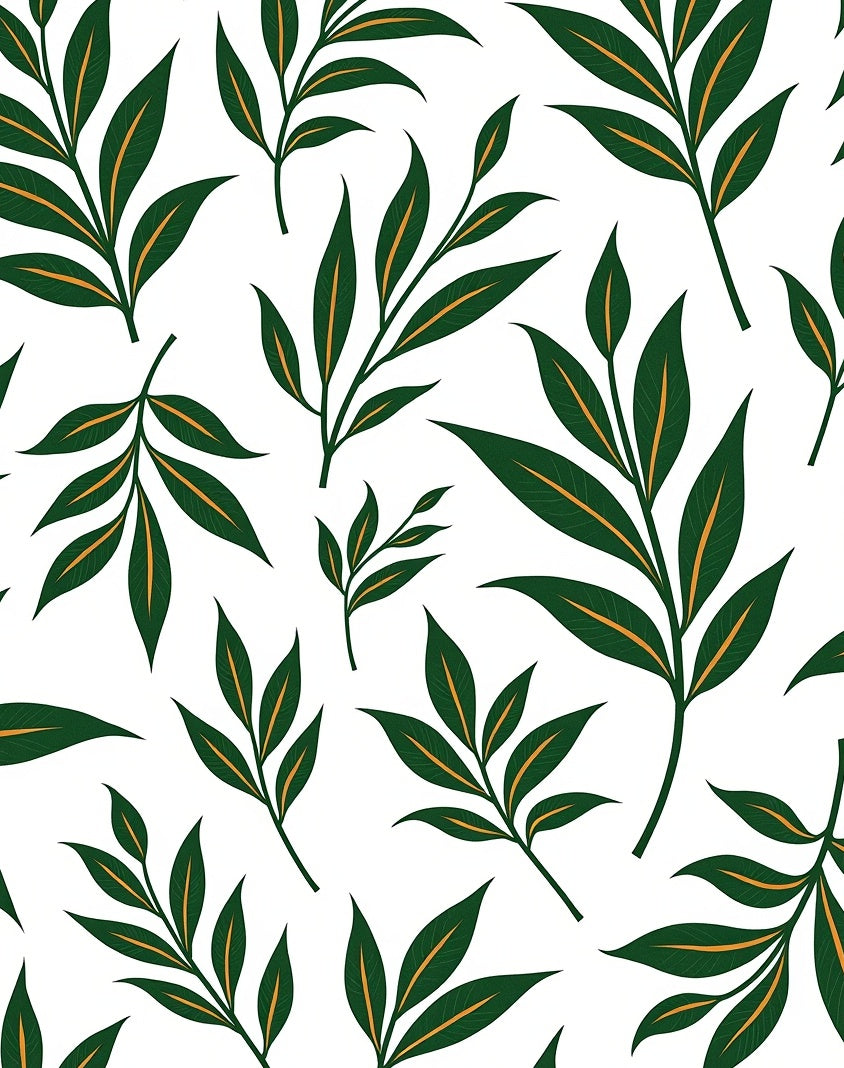 Dark Green Laurel Branches On White Rug