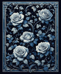 Elegant Blue Floral Rose Design Rug