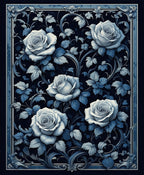 Elegant Blue Floral Rose Design Rug