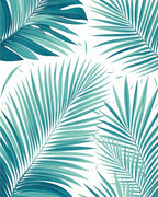 Tropical Teal Palm Fronds Pattern Rug