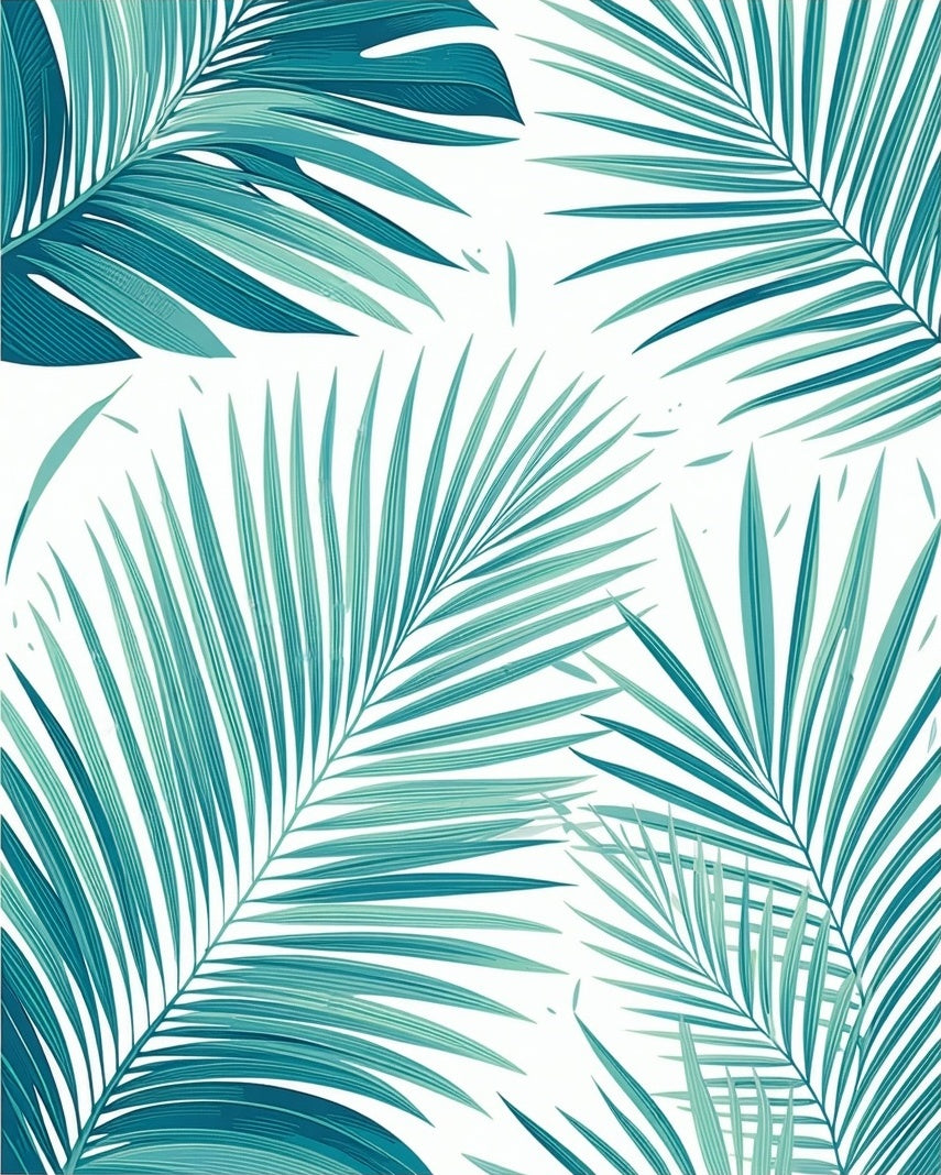 Tropical Teal Palm Fronds Pattern Rug