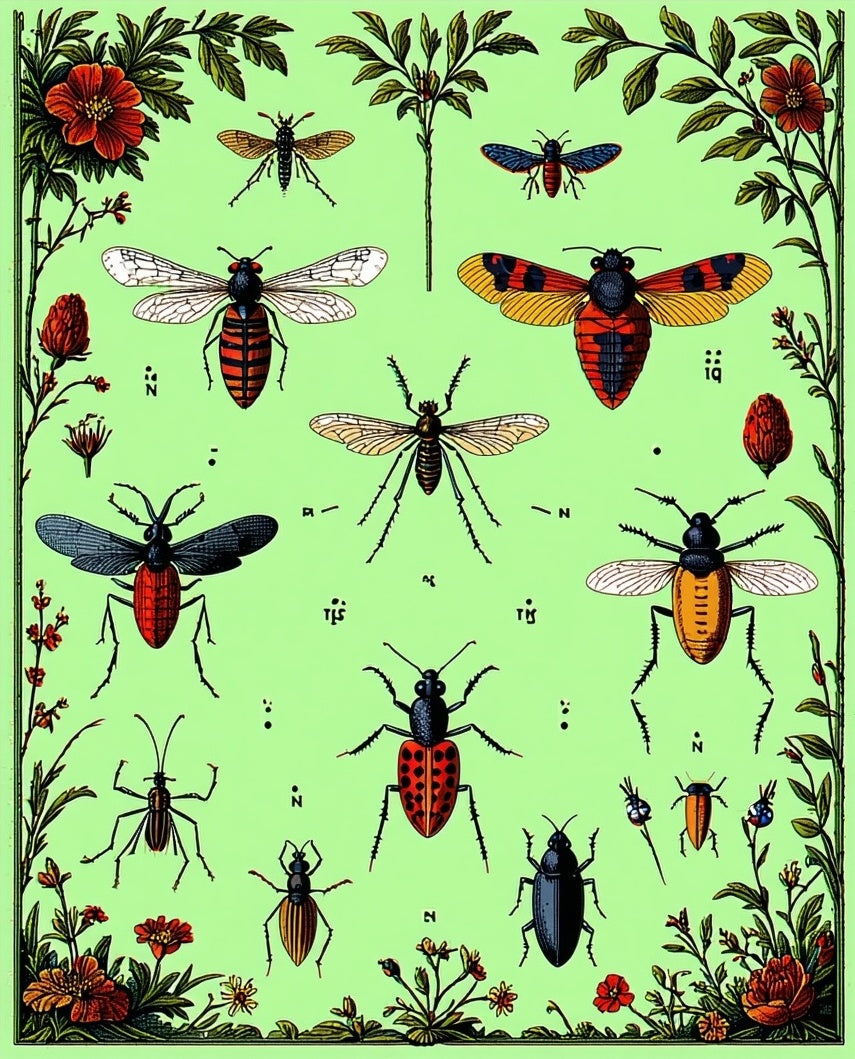 Vintage Insect Floral Botanical Chart Rug
