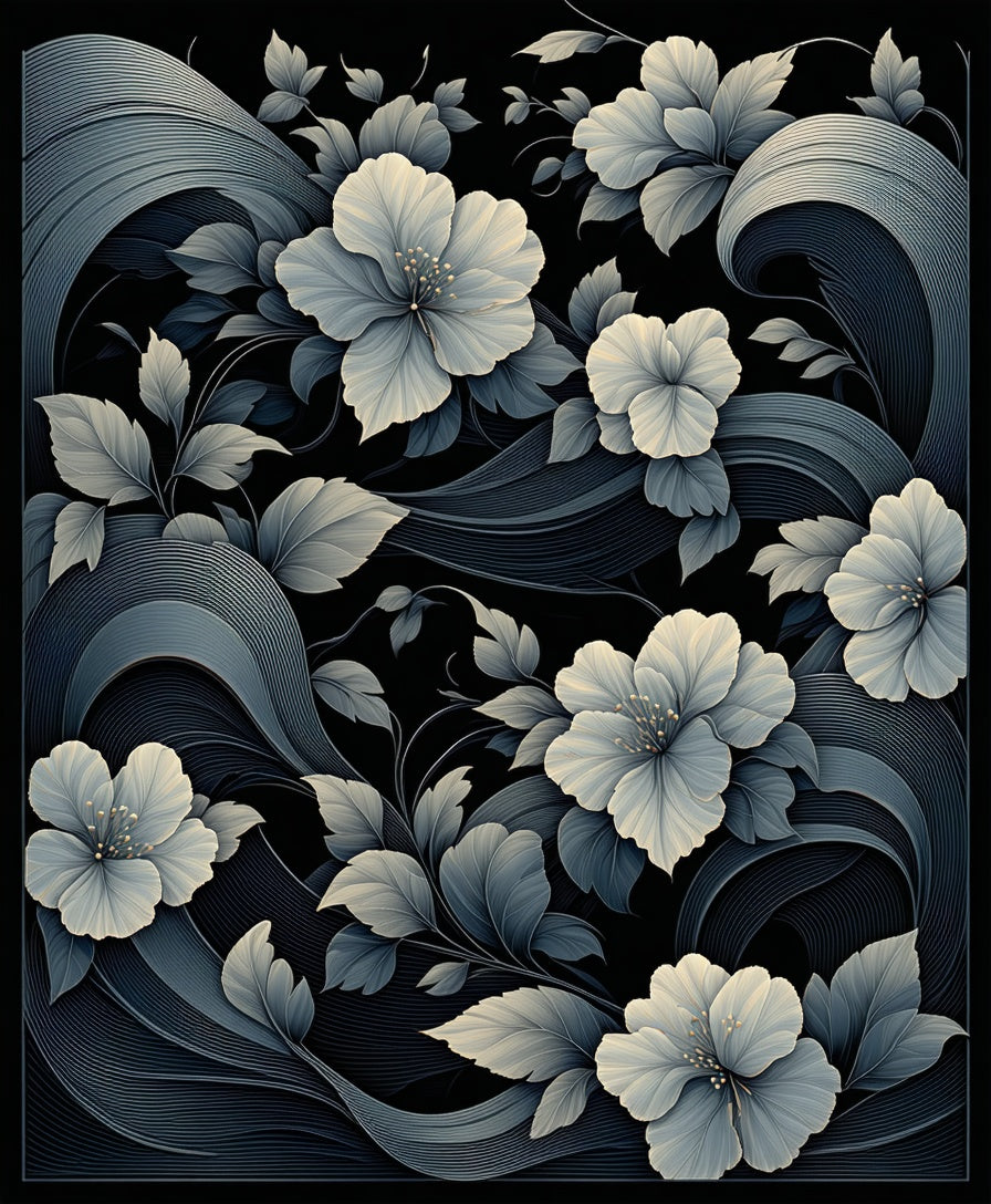 Monochromatic Floral Stylized Pattern Rug