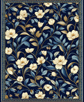 Dark Blue Floral Vine Pattern Rug