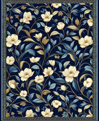 Dark Blue Floral Vine Pattern Rug