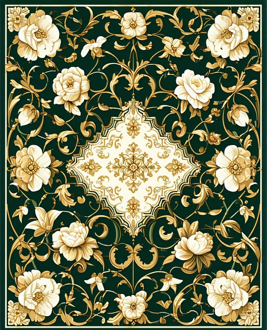 Elegant Floral Scrollwork Inset Rug