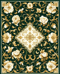 Elegant Floral Scrollwork Inset Rug