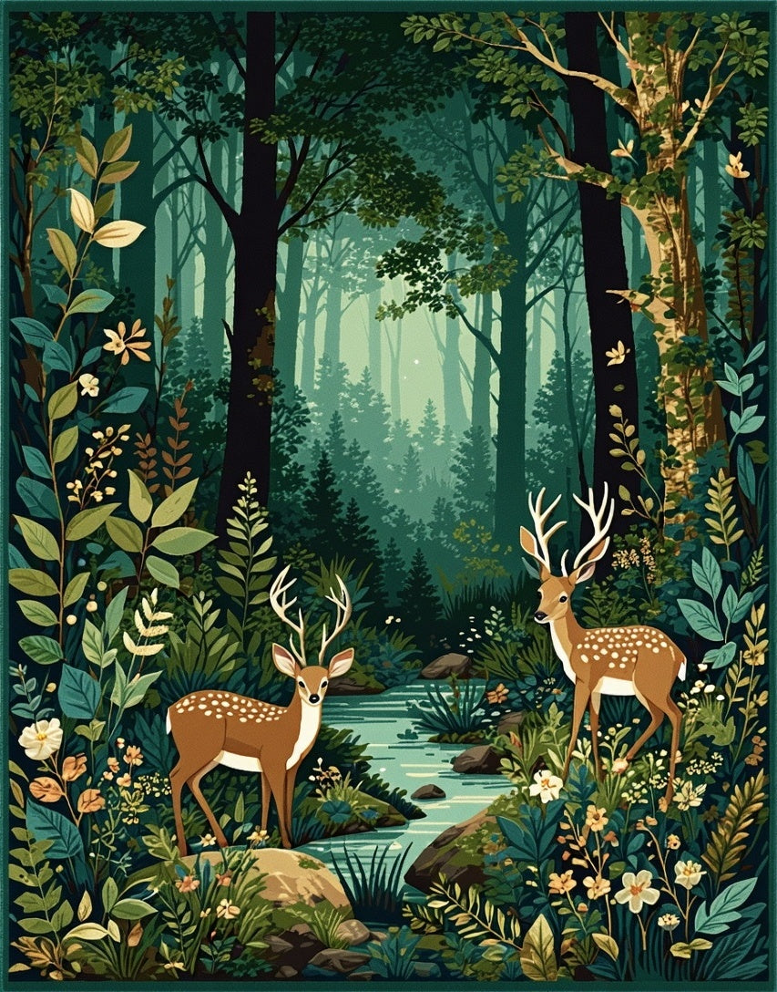 Enchanted Forest Stag Scene Rug