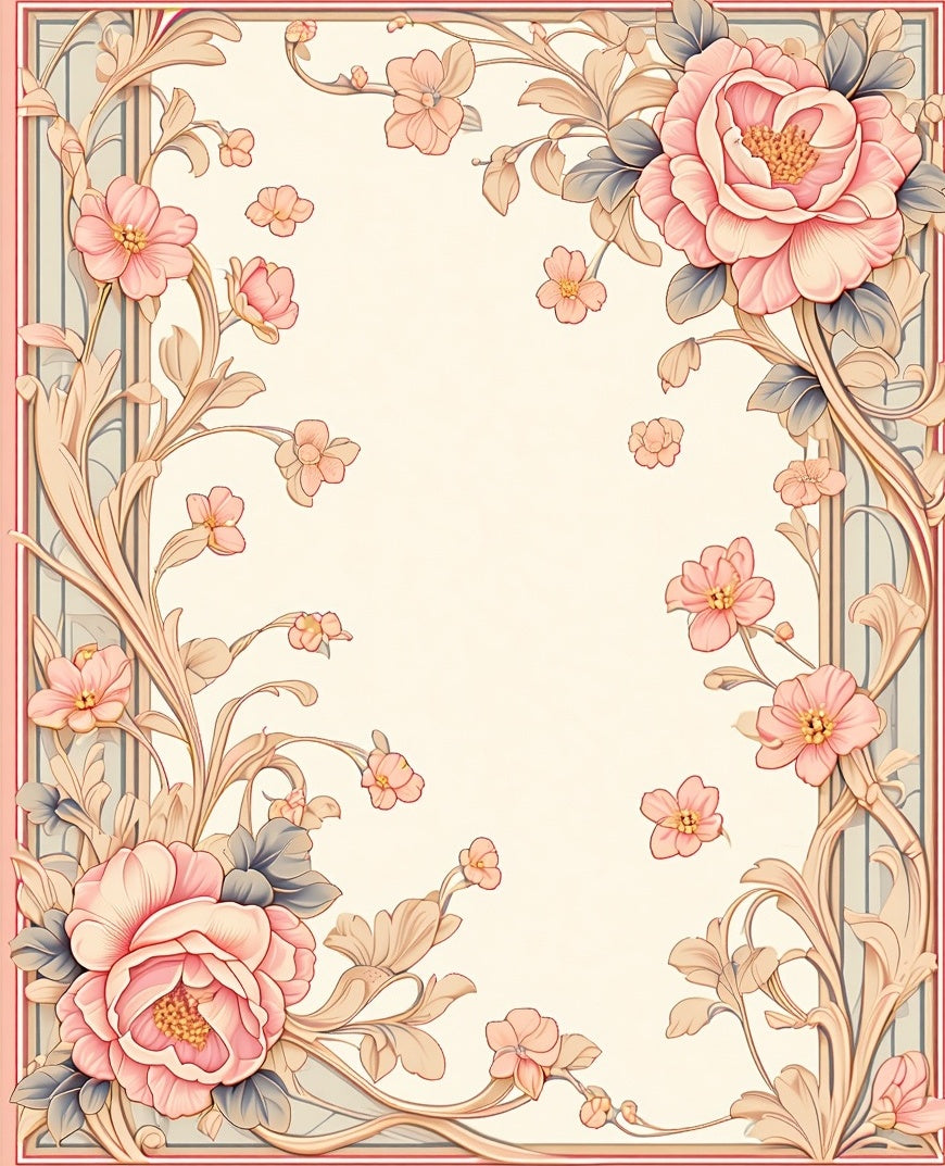 Floral Scrollwork with Pink Blossoms Rug