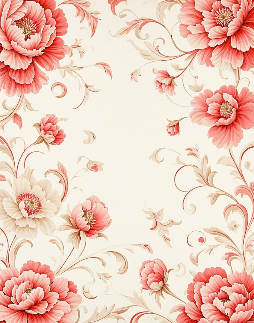 Elegant Coral And Cream Floral Design Rug