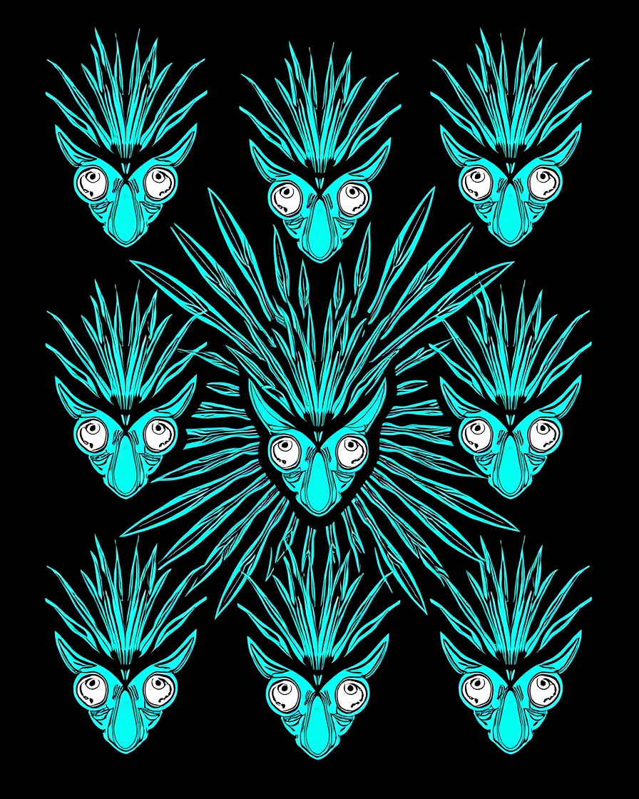 Striking Teal Black Abstract Portrait Pattern Rug
