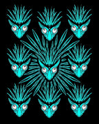 Striking Teal Black Abstract Portrait Pattern Rug