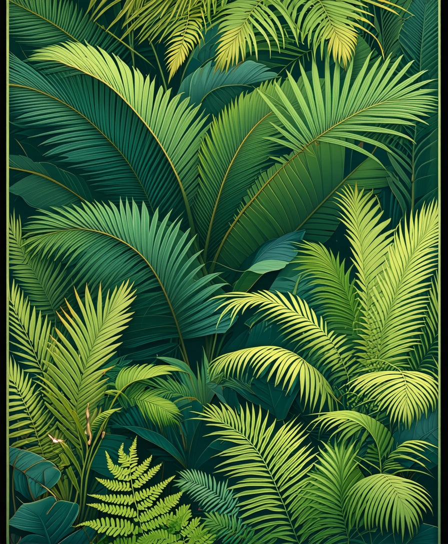 Lush Tropical Jungle Leaf Pattern Rug