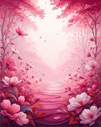 Whimsical Pink Floral Forest Path Rug