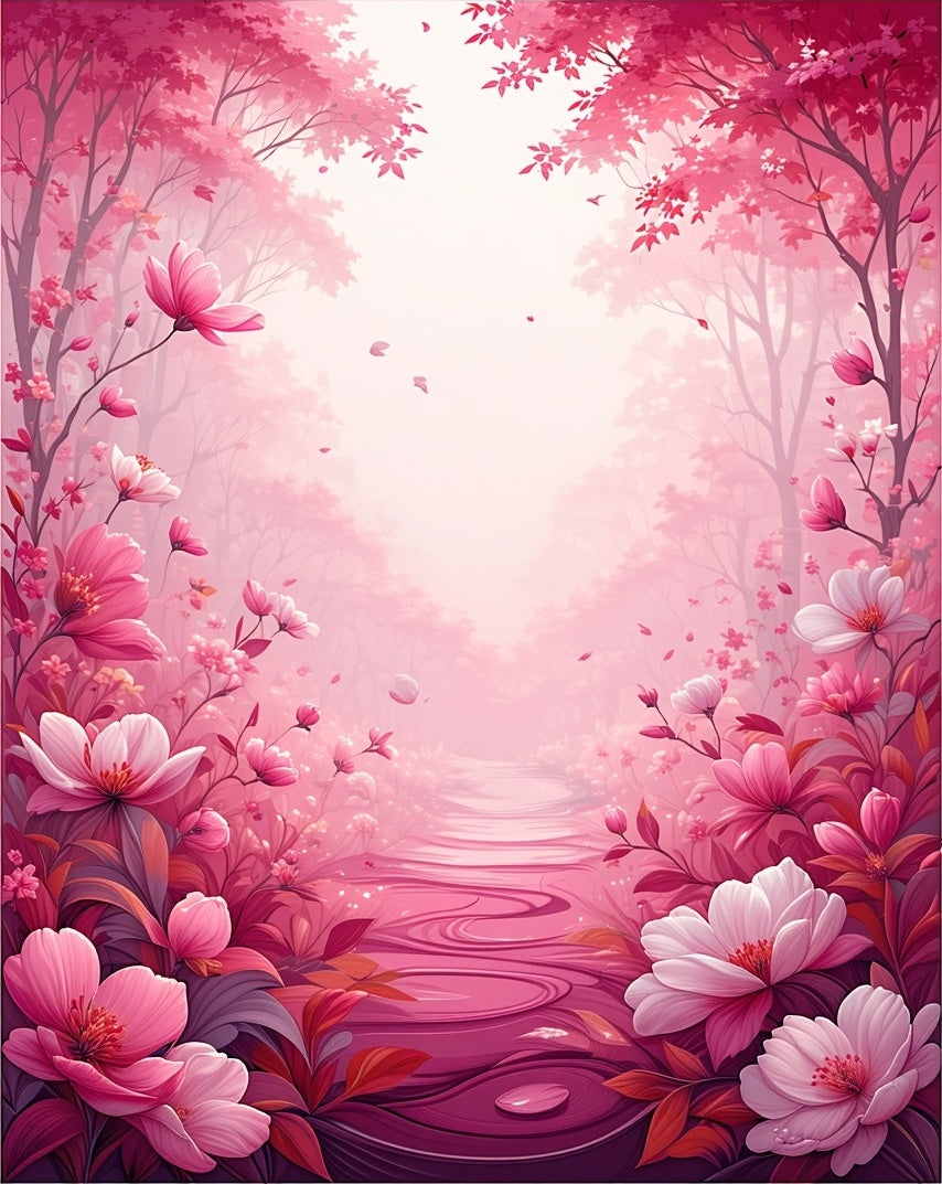 Whimsical Pink Floral Forest Path Rug
