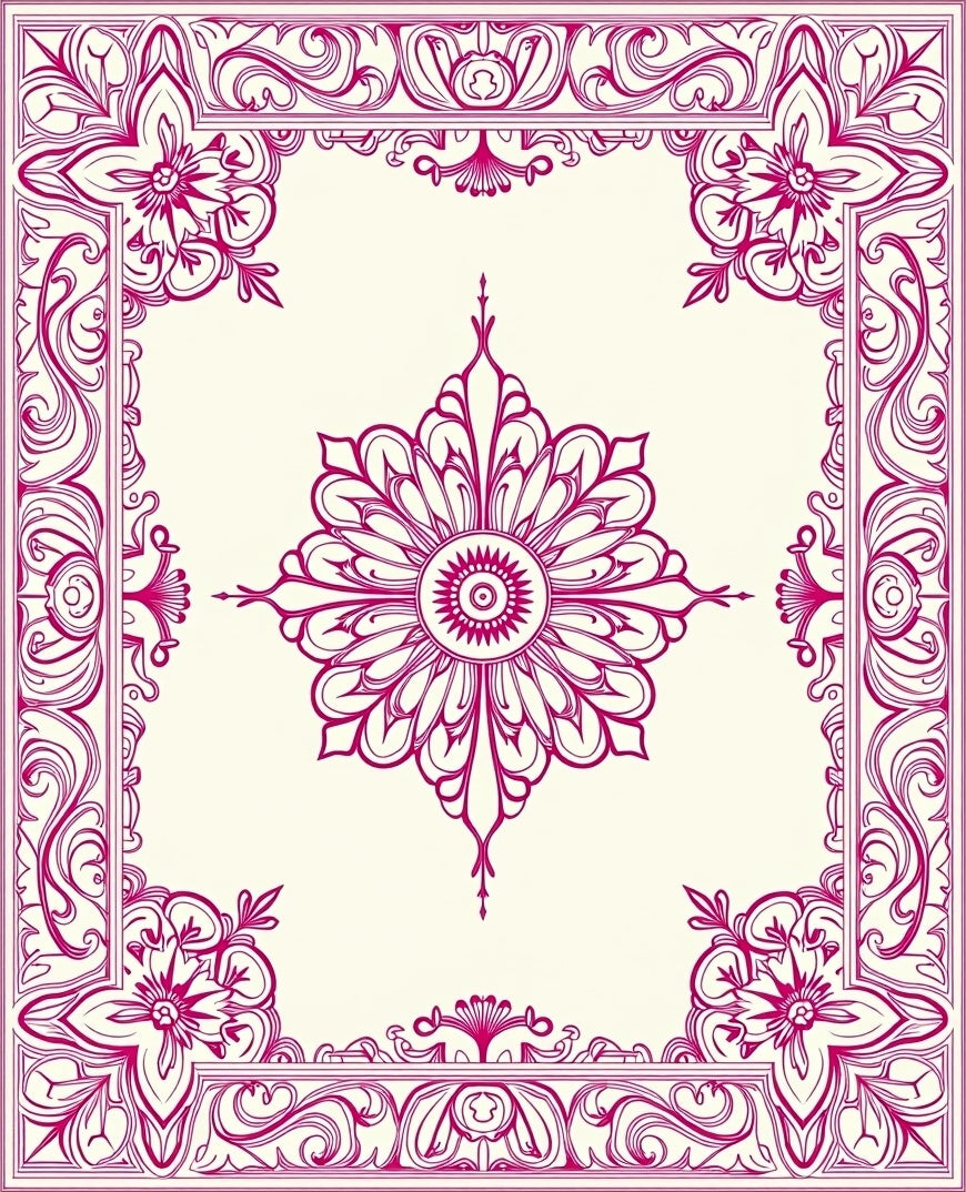 Ornate Floral Frame Design Rug