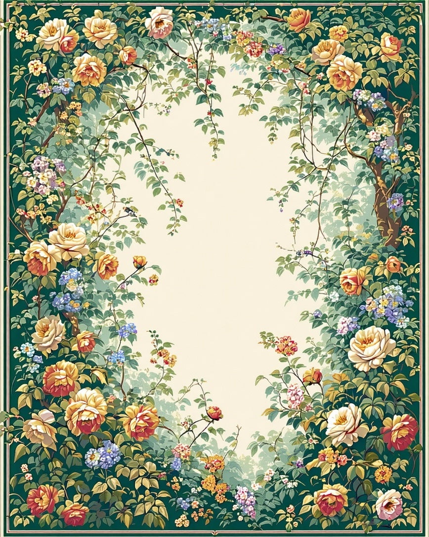 Abundant Floral Garden Vines Pattern Rug