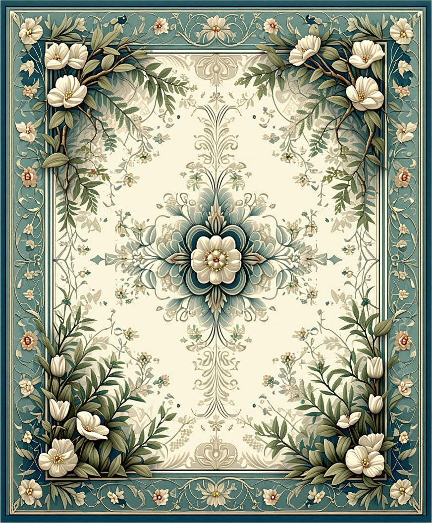 Floral Vines With Geometric Center Rug