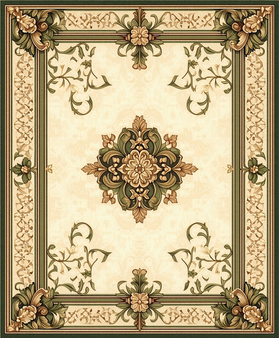Elaborate Floral Crested Golden Rug