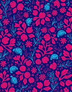 Blue Pink Floral Turtle Pattern Rug