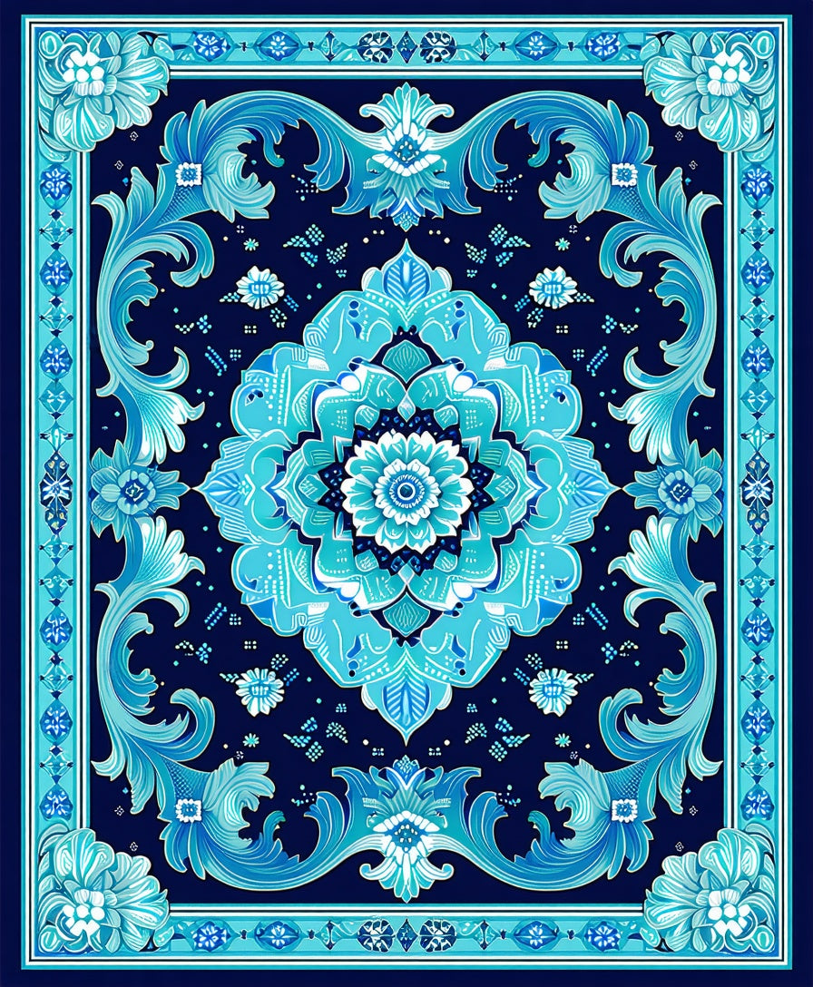 Ornate Floral Mandala Blue Rug