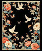 Floral Birds Butterflies Black Pattern Rug