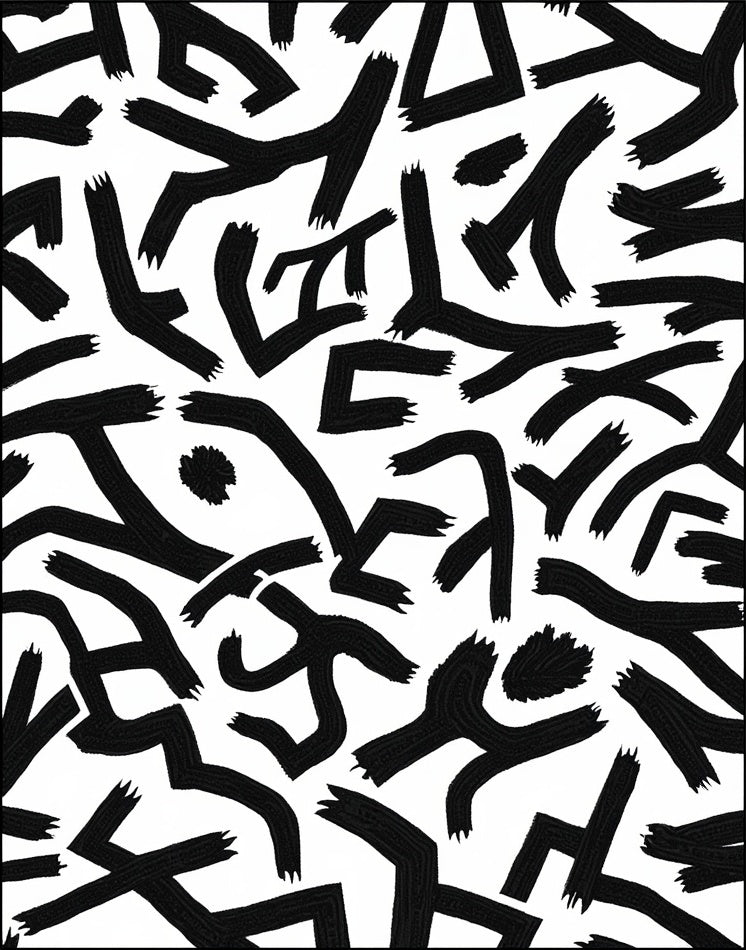 Abstract Brushstroke Black White Pattern Rug