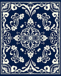Ornate Floral Symmetry Navy Cream Rug