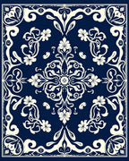 Ornate Floral Symmetry Navy Cream Rug