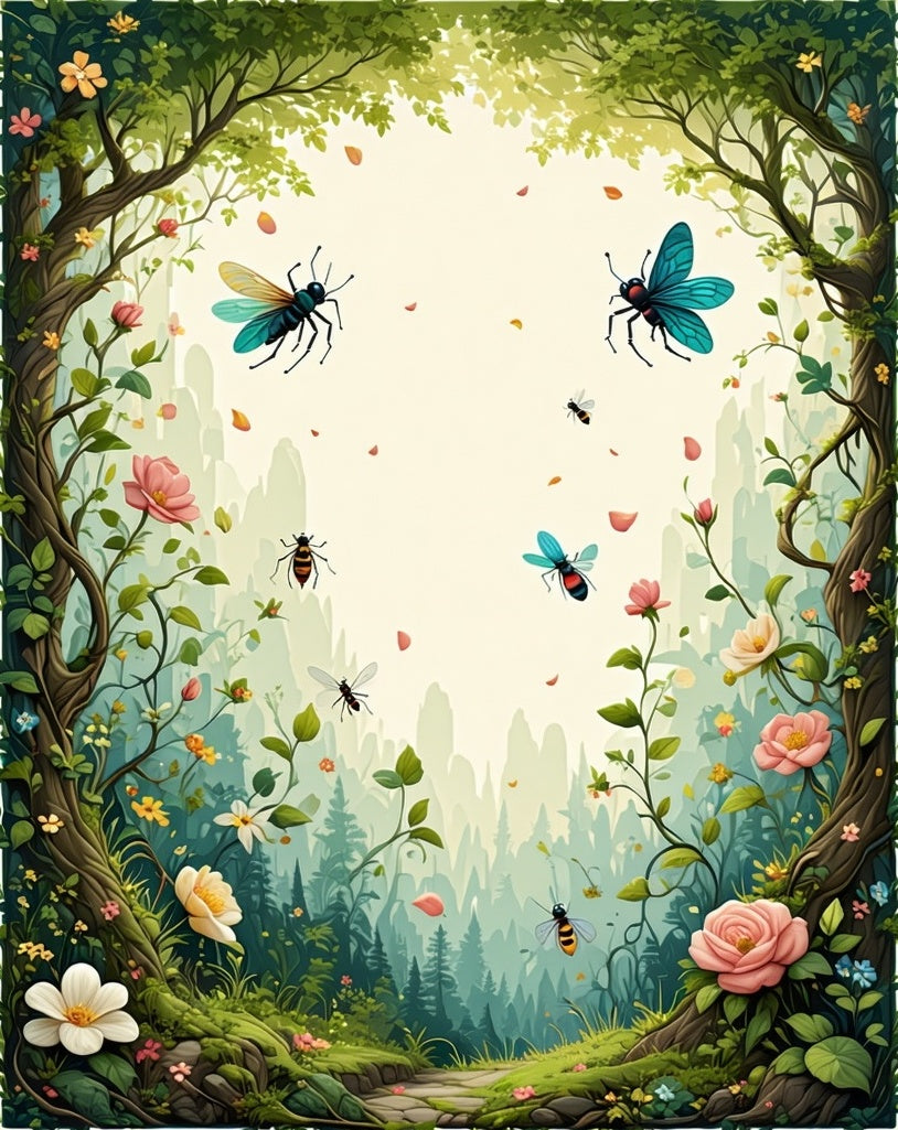Enchanted Forest Insects Flowers Rug