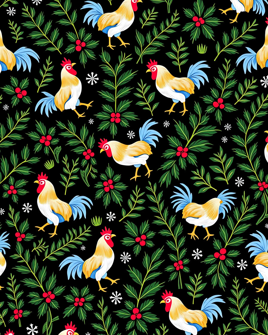 Festive Rooster Holly Berry Garland Rug