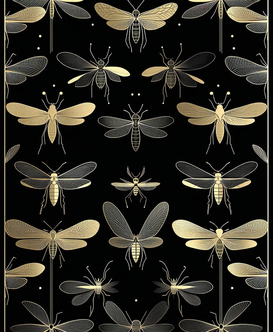 Elegant Gold Insect Pattern Design Rug