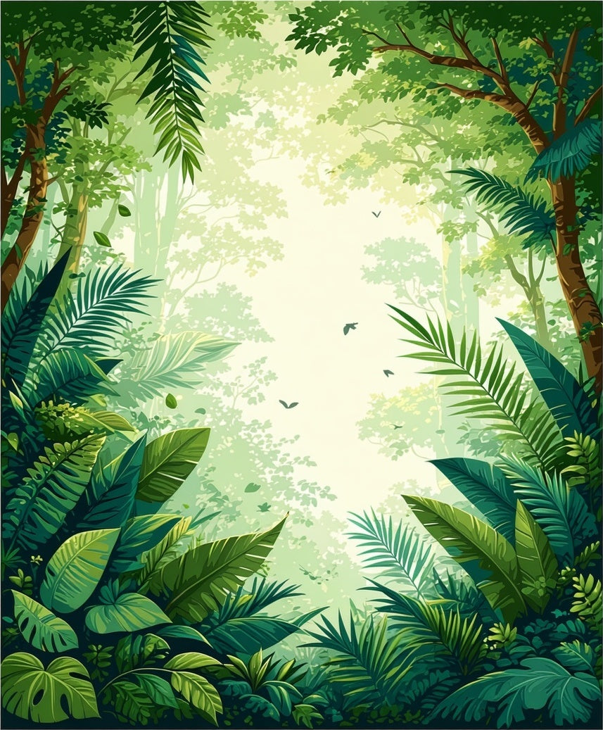 Lush Green Jungle Canopy Pattern Rug