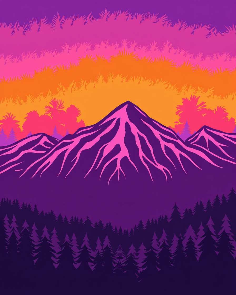 Vibrant Mountain Forest Landscape Design Rug