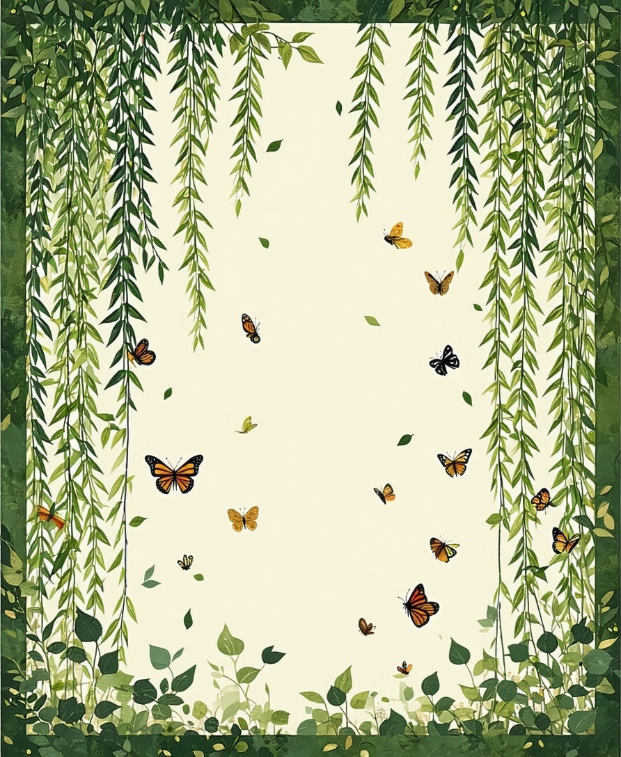 Whimsical Willow Branches Butterfly Pattern Rug