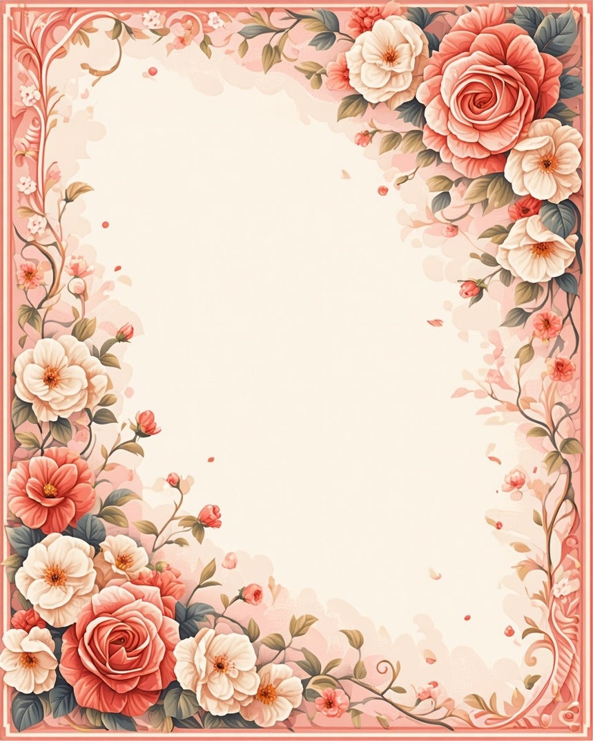 Charming Rose Floral Border Design Rug