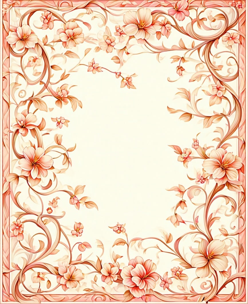 Delicate Floral Vine Border Design Rug