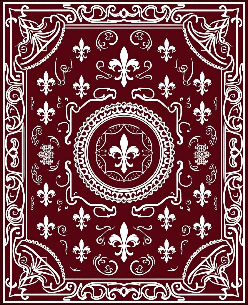 Ornate White Fleur De Lis Design Rug