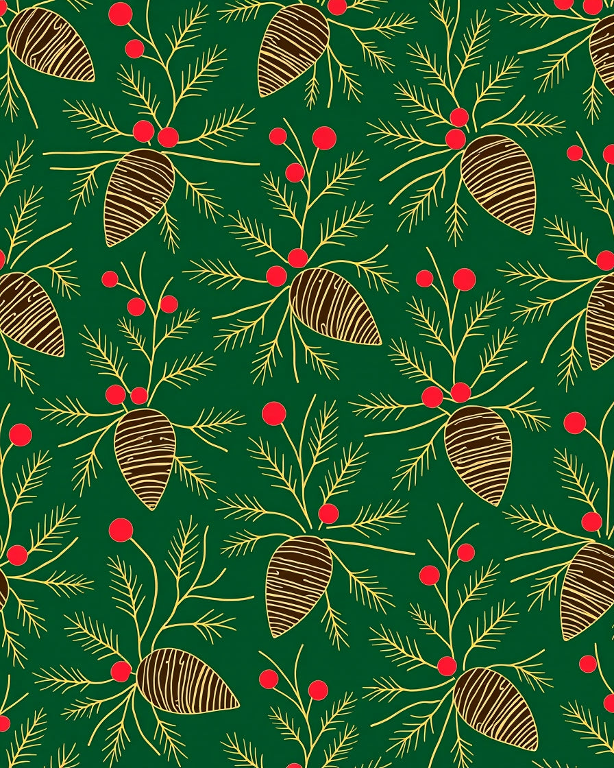 Christmas Pinecone Holly Berry Sprigs Rug