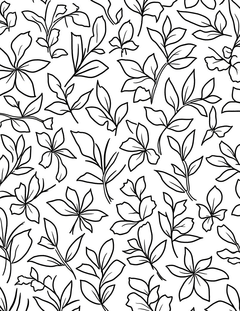 Black White Outline Botanical Pattern Rug