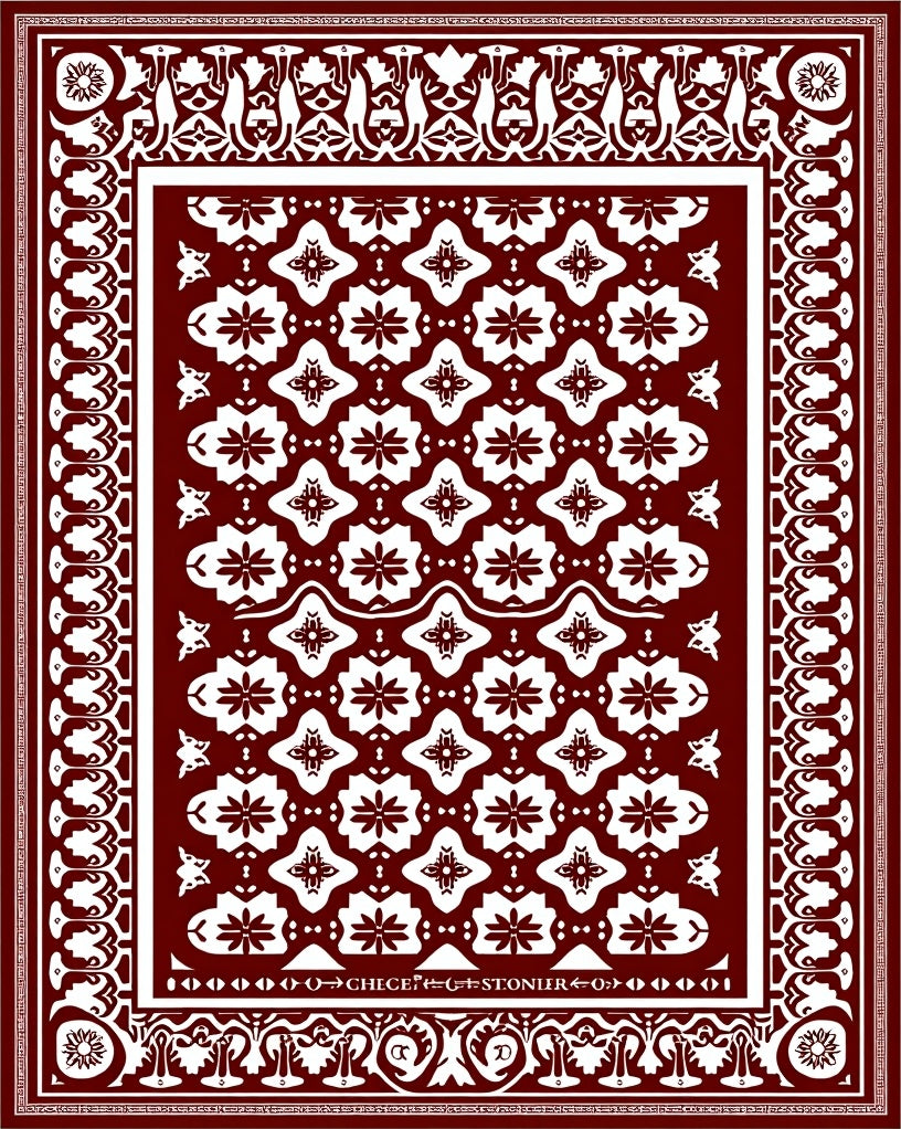Rich Burgundy Intricate Floral Lattice Rug