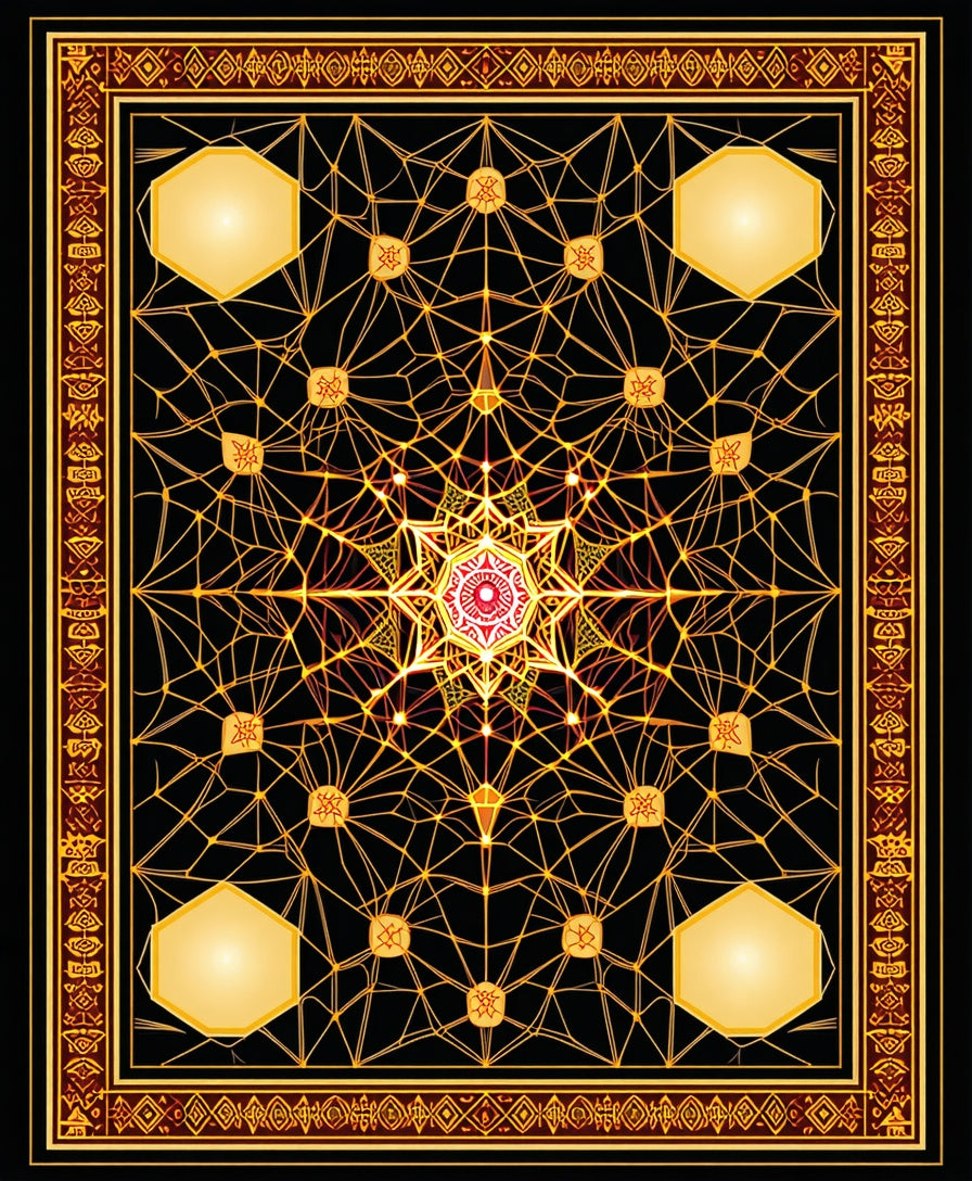 Golden Geometric Mandala Pattern Rug