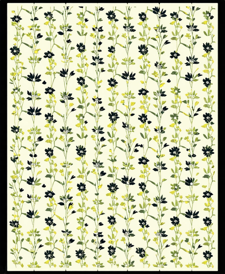 Whimsical Black Flower Vine Pattern Rug