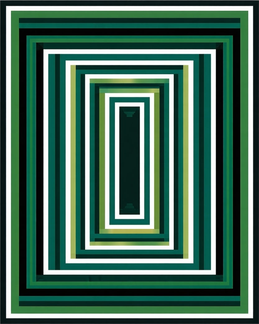Green White Black Concentric Rectangles Rug