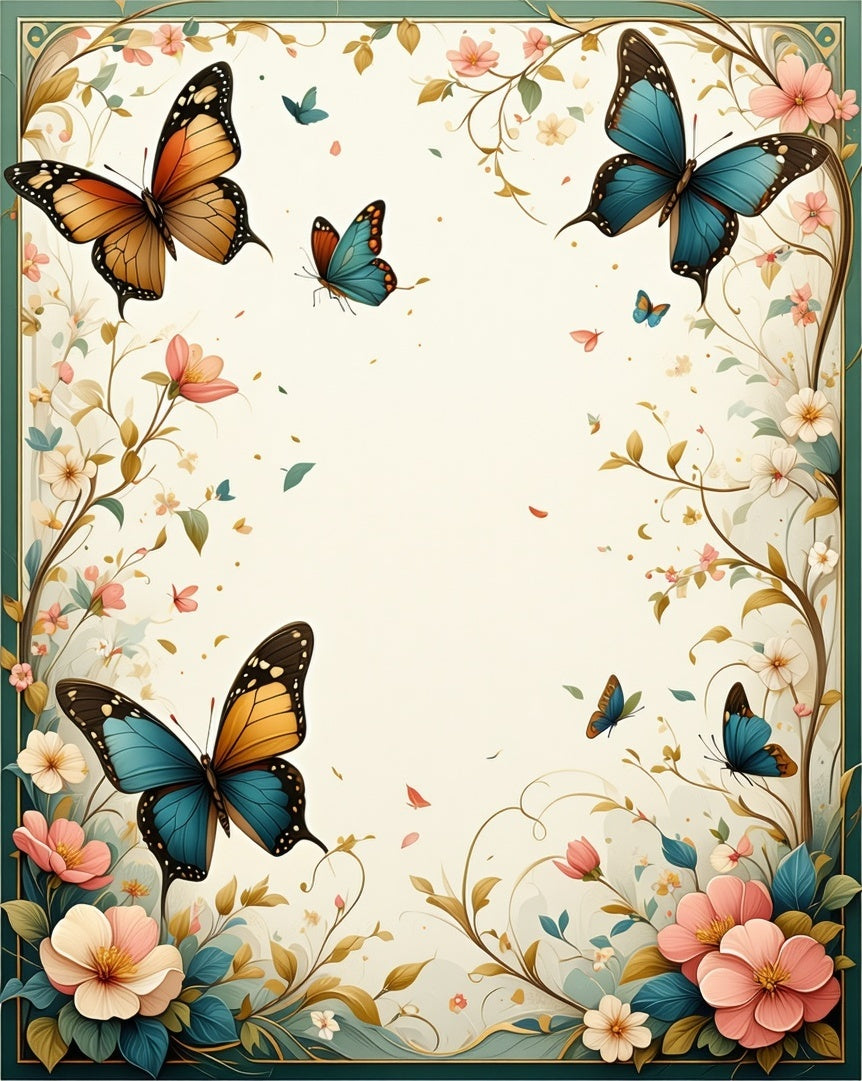 Floral Butterfly Garden Scene Rug