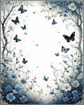 Whimsical Blue Butterfly Floral Garden Rug