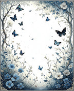 Whimsical Blue Butterfly Floral Garden Rug