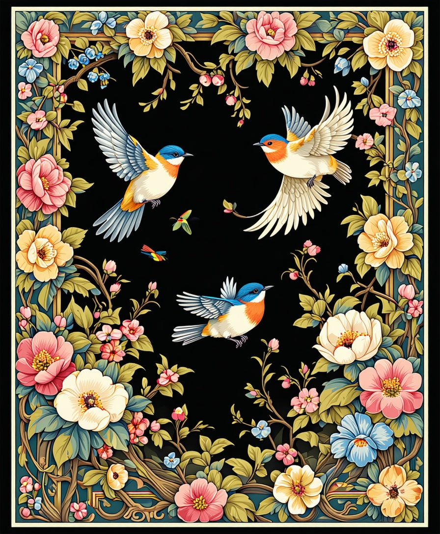 Birds and Blossoms Floral Garden Rug